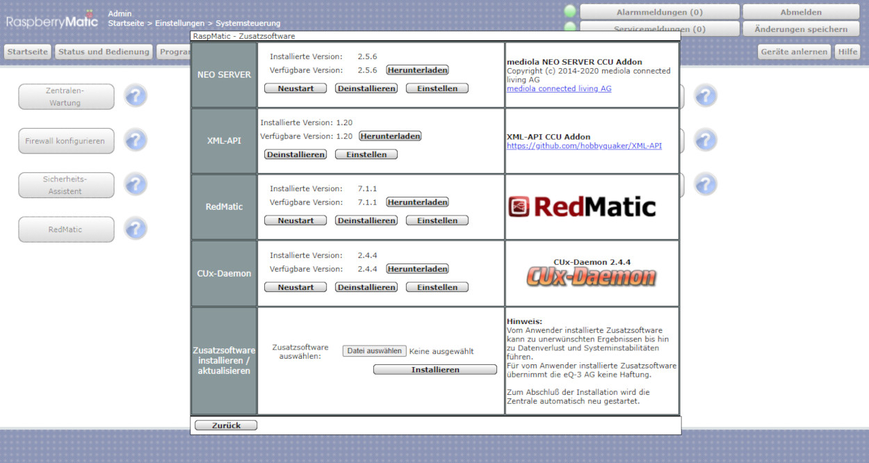 RaspberryMatic - Zusatzsoftware